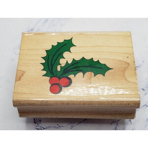 Holly Leaves and Berries Canadian Maple Collection Wood Mounted Rubber Stamp